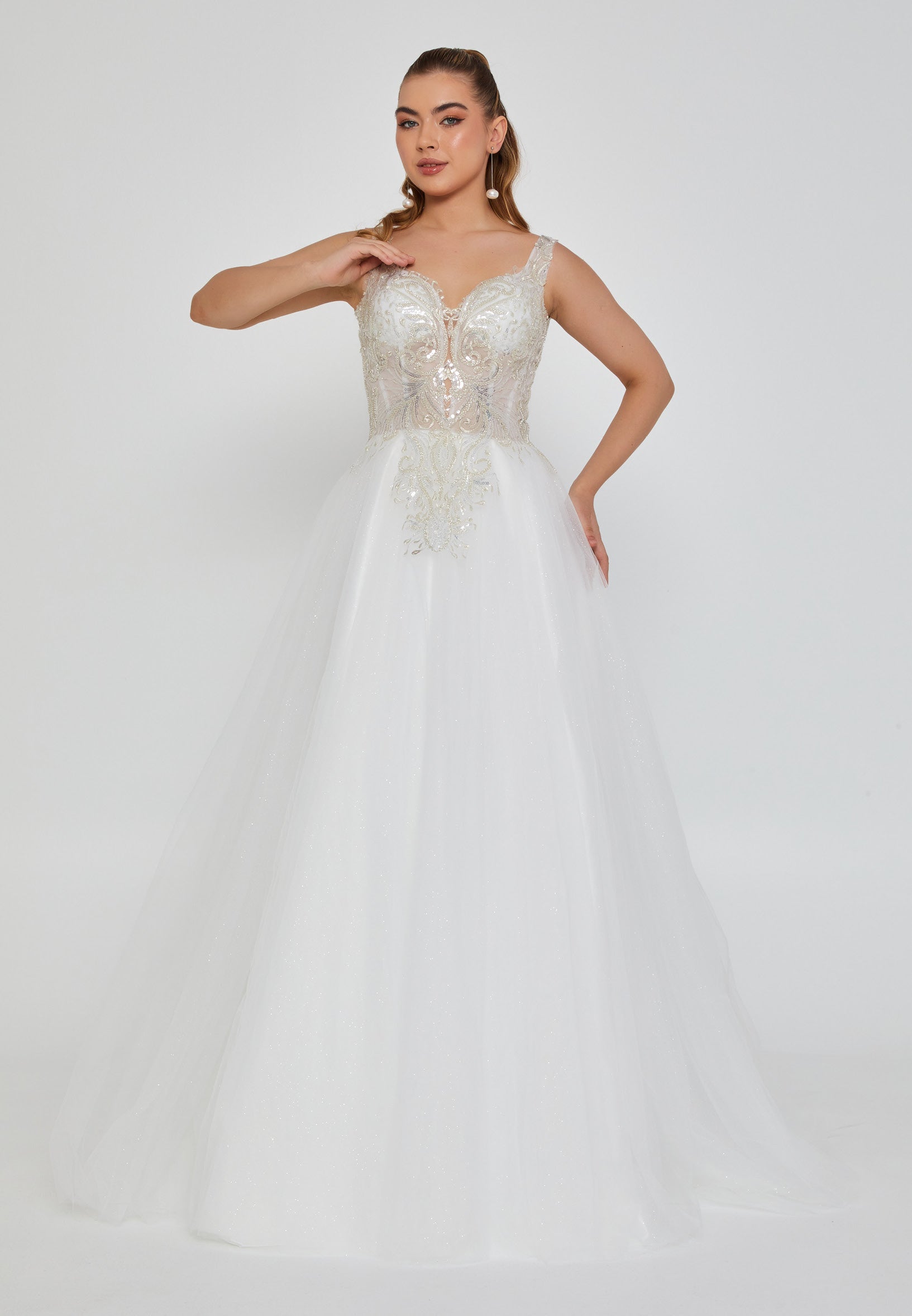 Sleeveless Maxi Tulle Regular Wedding Dress nor2050