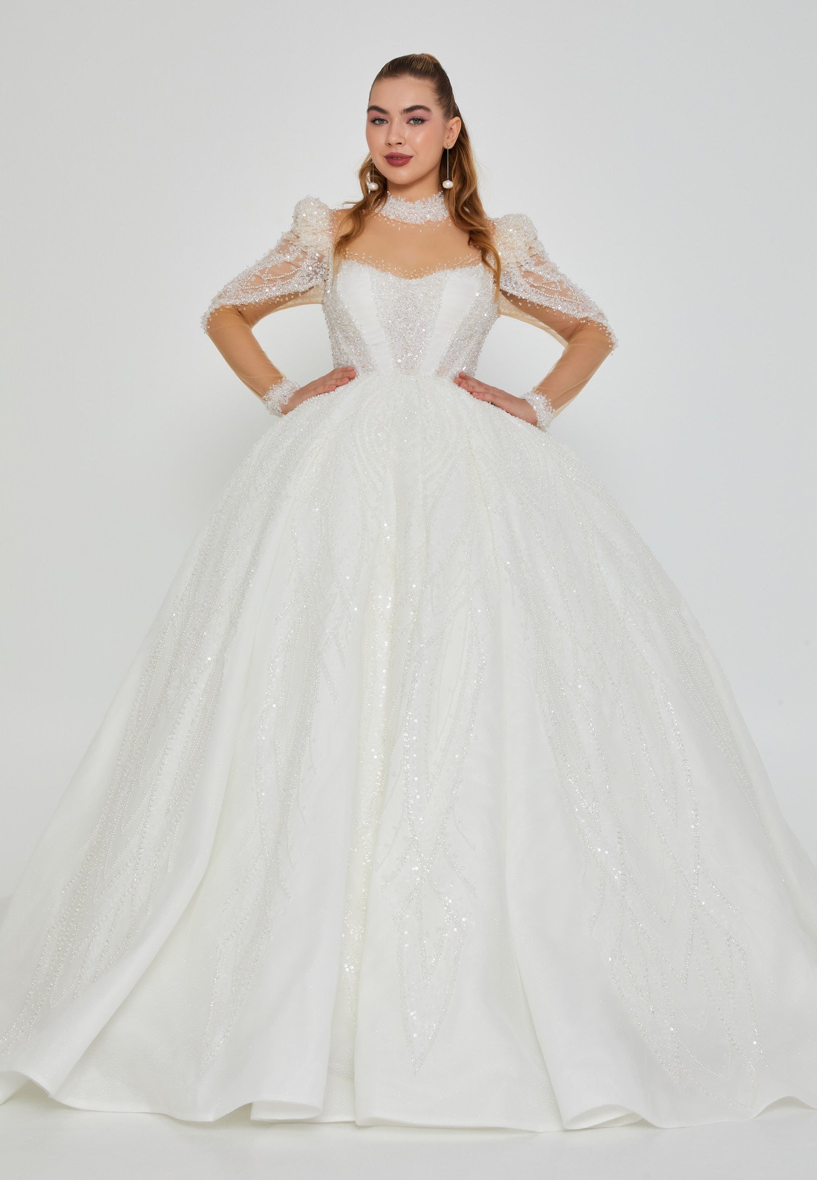 Sleeveless Maxi Tulle Regular Wedding Dress blv360222 main image 0