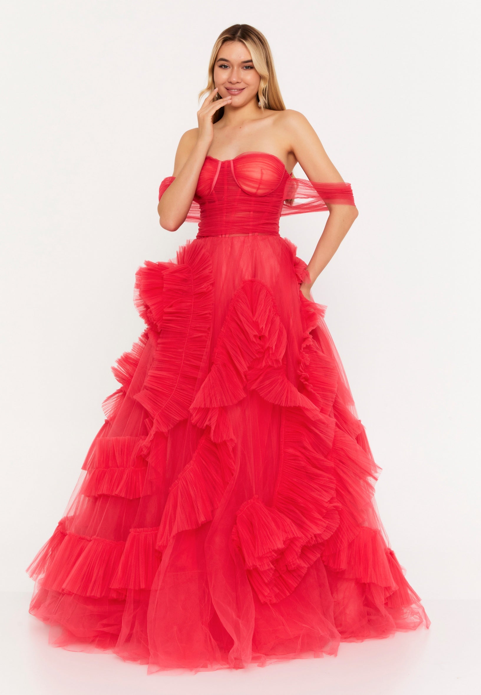 Off Shoulder Maxi Tulle A - Line Regular Prom Dress ivo25525