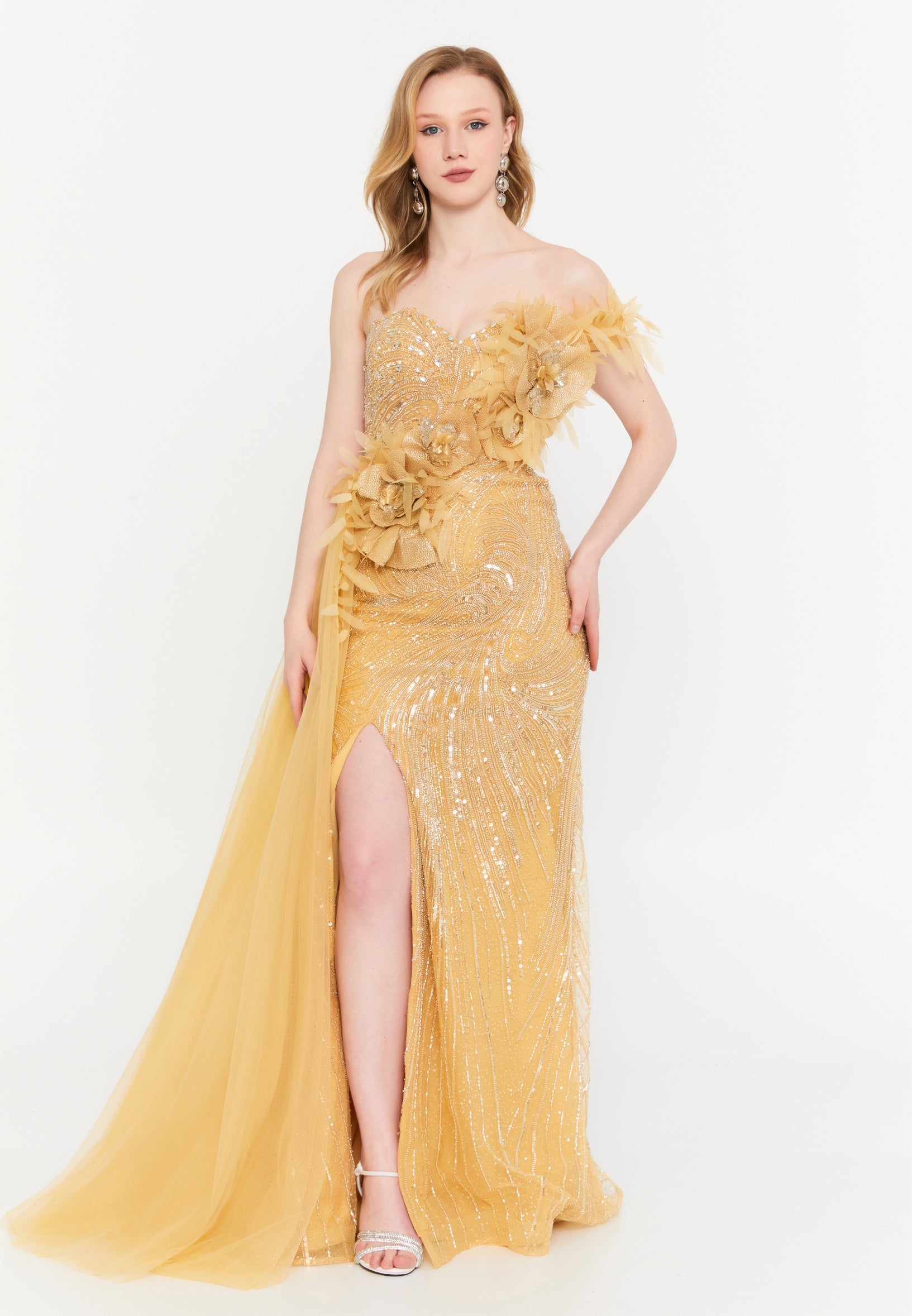 One Shoulder Maxi Tulle Mermaid Regular Wedding Guest Dress mti030118