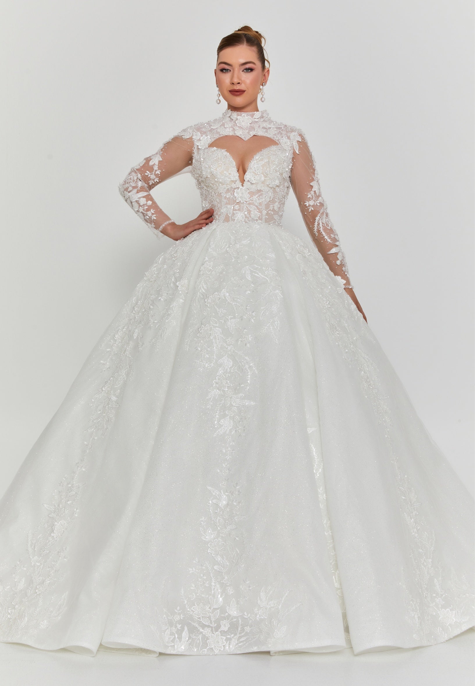 Long Sleeve Maxi Tulle Regular Wedding Dress abb25009