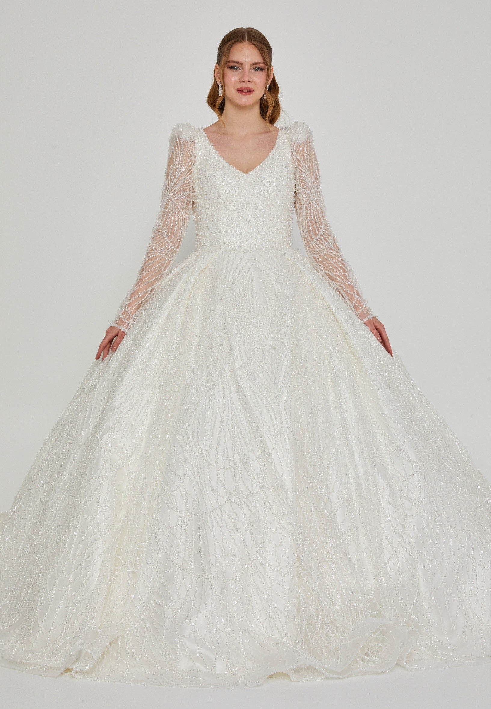 Long Sleeve Maxi Tulle Regular Wedding Dress abb25027 main image 1