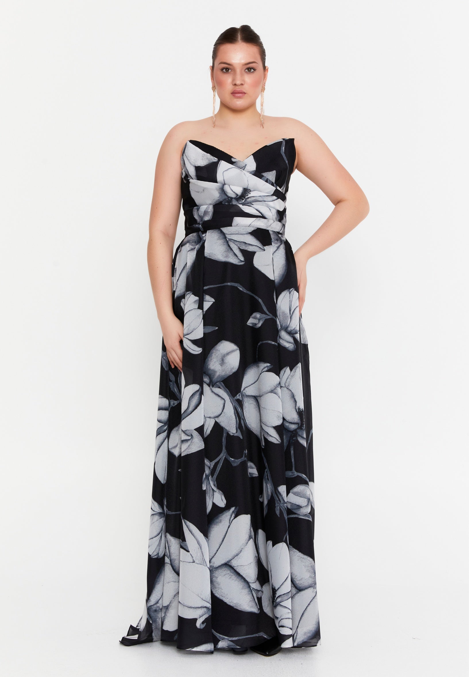 Sleeveless Maxi Crepe Column Plus Size Evening Dress mtn22103-1