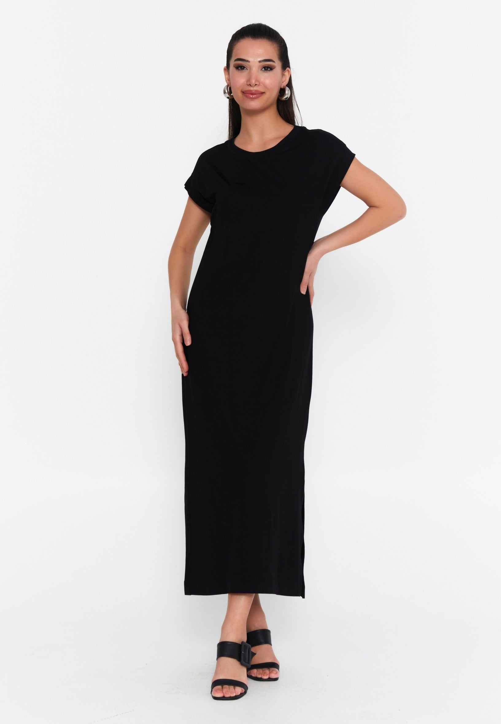 Sleeveless Midi Linen Column Regular Casual Dress kmy40435-1
