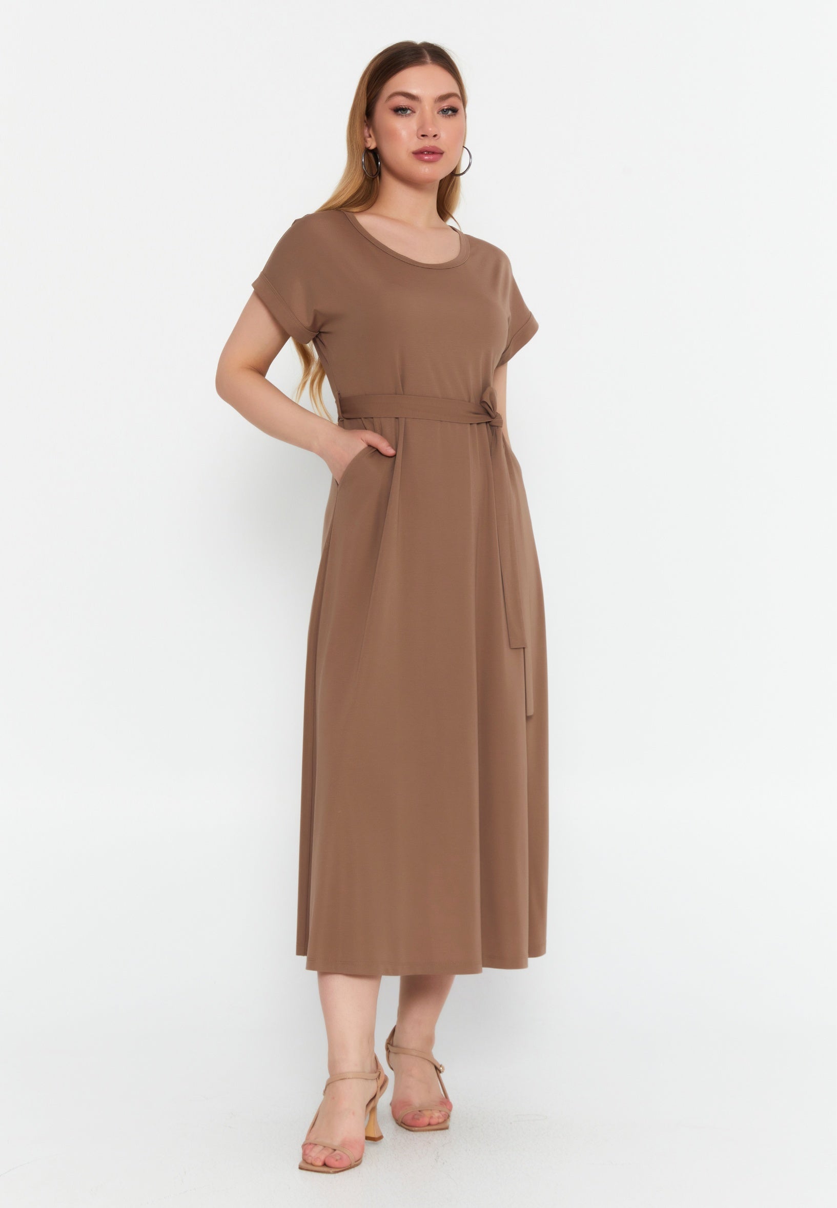 Short Sleeve Midi Lycra Column Regular Casual Dress msc25y1042