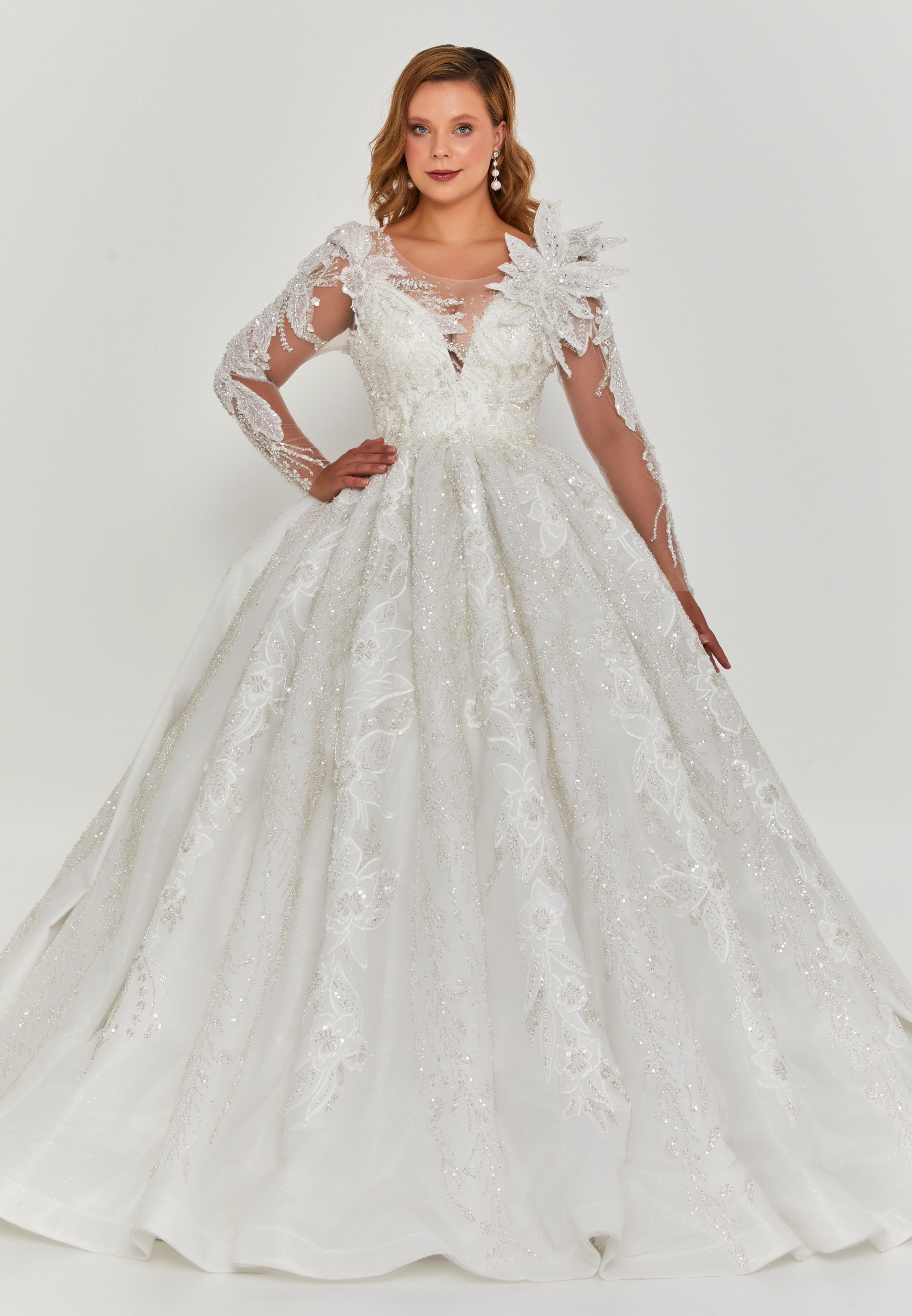 Long Sleeve Maxi Tulle Regular Wedding Dress abb25027 main image 0