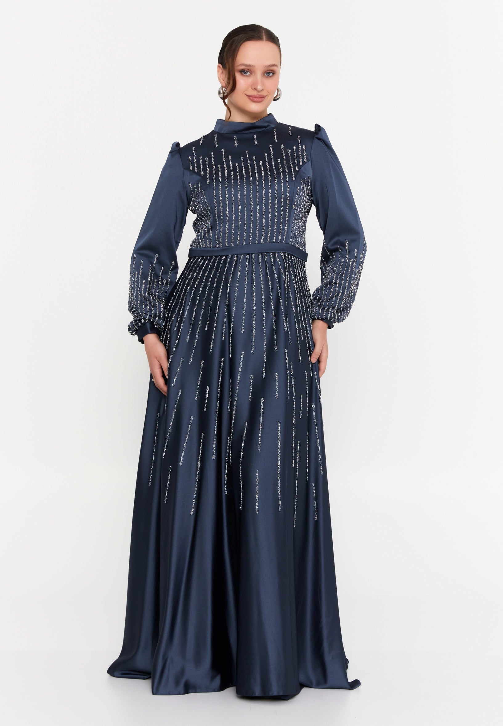 Long Sleeve Maxi Tulle Column Plus Size Wedding Guest Dress rmn3213-b main image 0