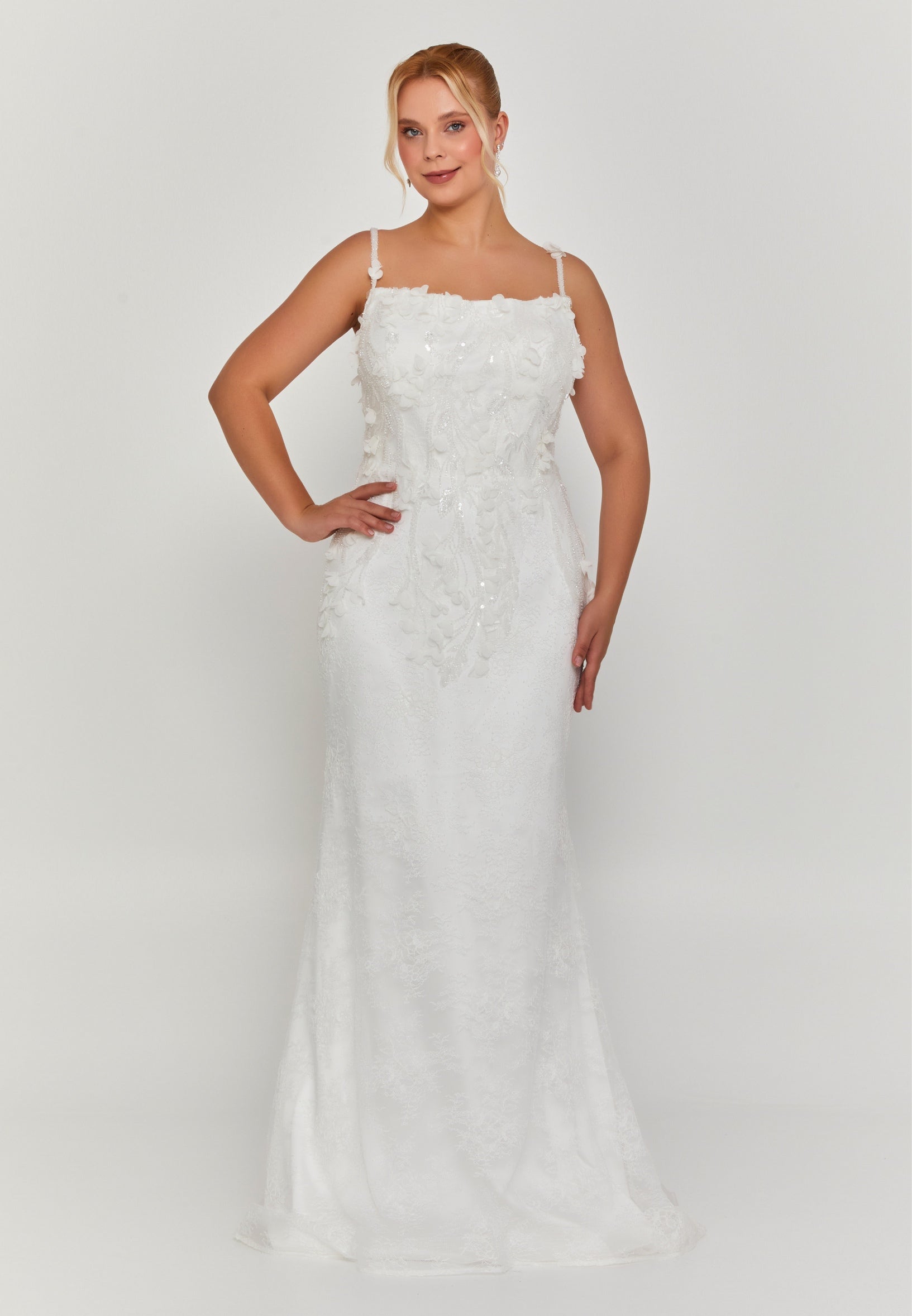 Sleeveless Maxi Lace Plus Size Wedding Dress ptsf1004-1