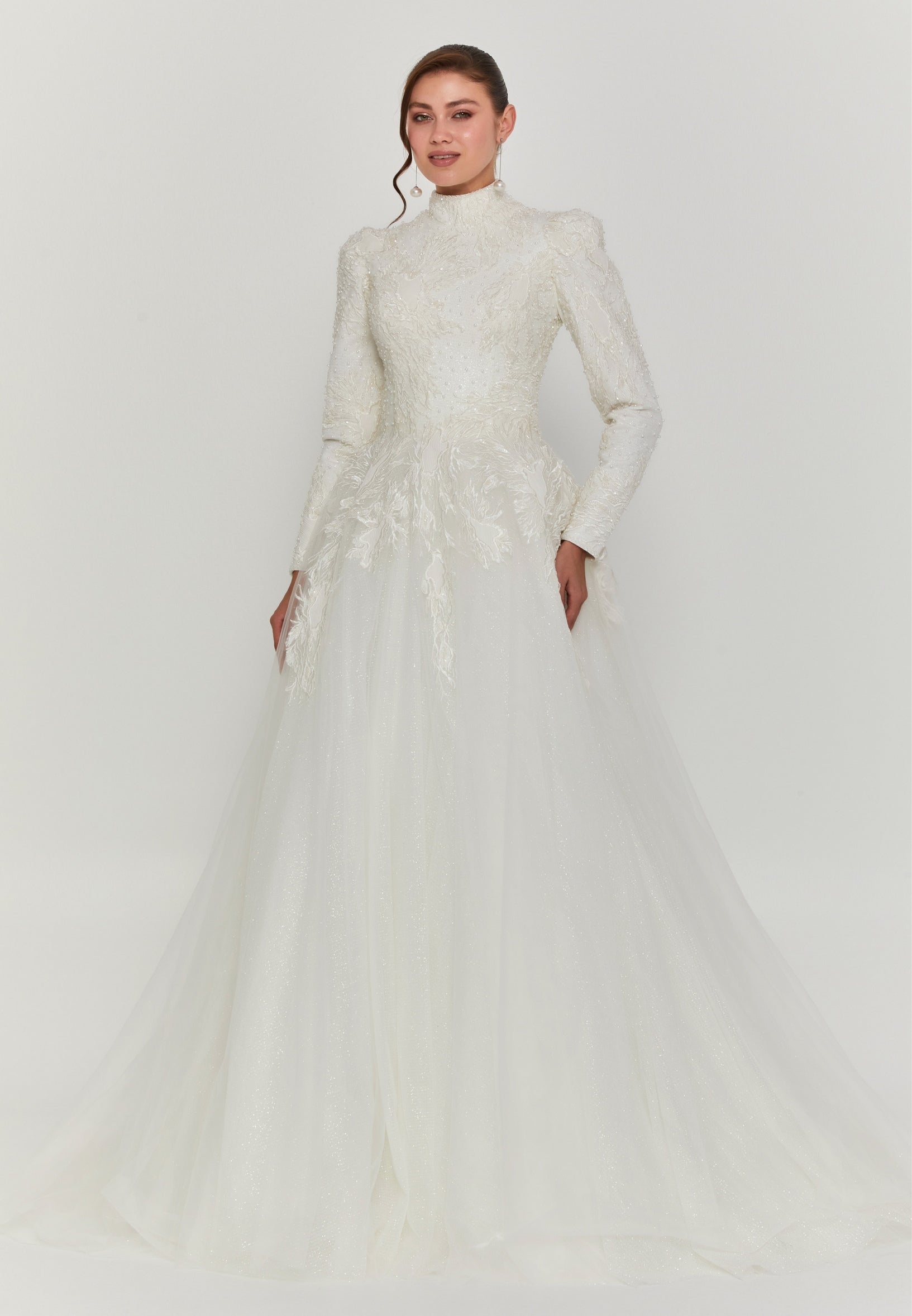 Long Sleeve Maxi Tulle Regular Wedding Dress lwnt2547