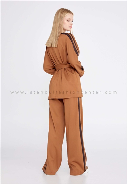 FAVORİLong Sleeve Cotton Solid Color Regular Brown Two-Piece Outfit Fav30059cam