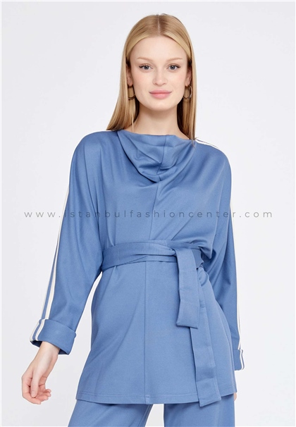 FAVORİLong Sleeve Cotton Solid Color Regular Blue Two-Piece Outfit Fav30059ınd