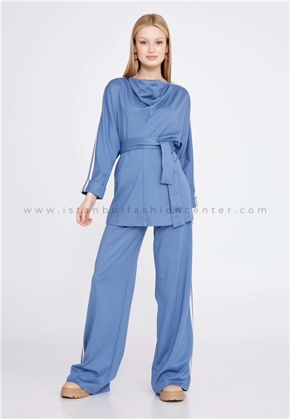FAVORİLong Sleeve Cotton Solid Color Regular Blue Two-Piece Outfit Fav30059ınd