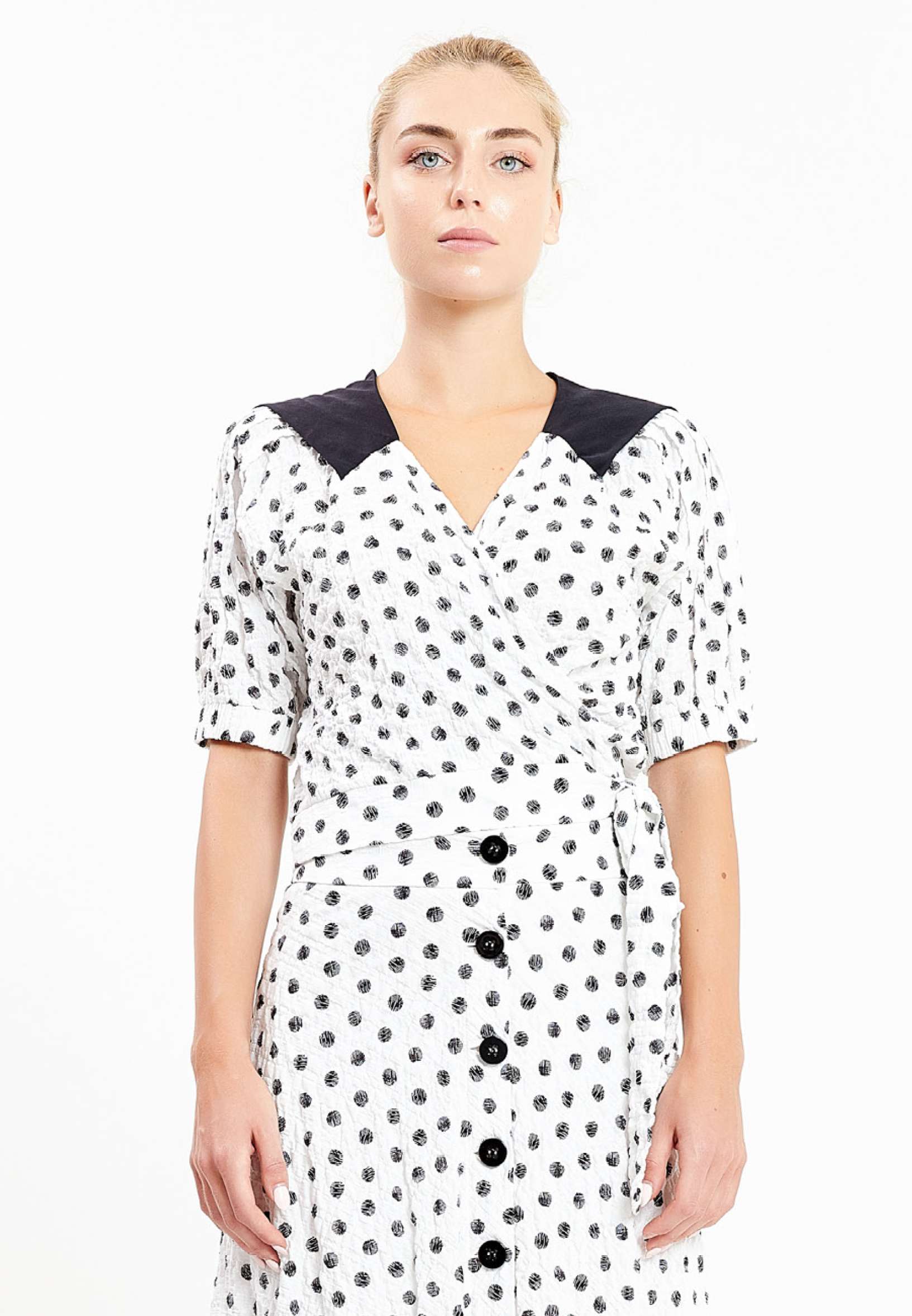 Short Sleeve Geometric Regular Blouse kmy10238 - Blouse - Istanbul Fashion Center