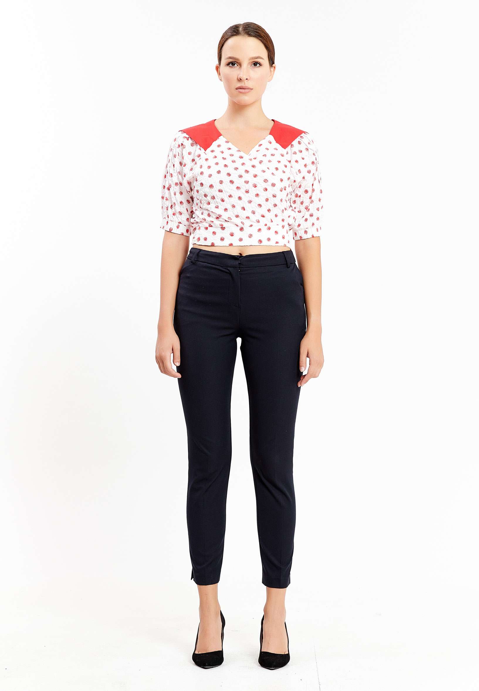 Short Sleeve Geometric Regular Blouse kmy10238 - Blouse - Istanbul Fashion Center