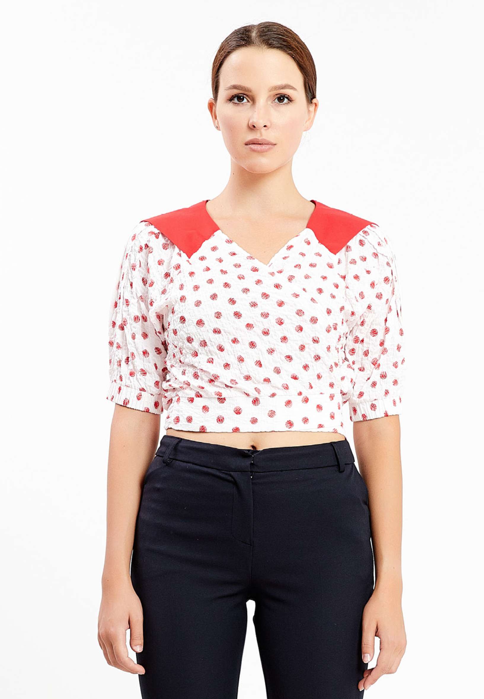 Short Sleeve Geometric Regular Blouse kmy10238 - Blouse - Istanbul Fashion Center