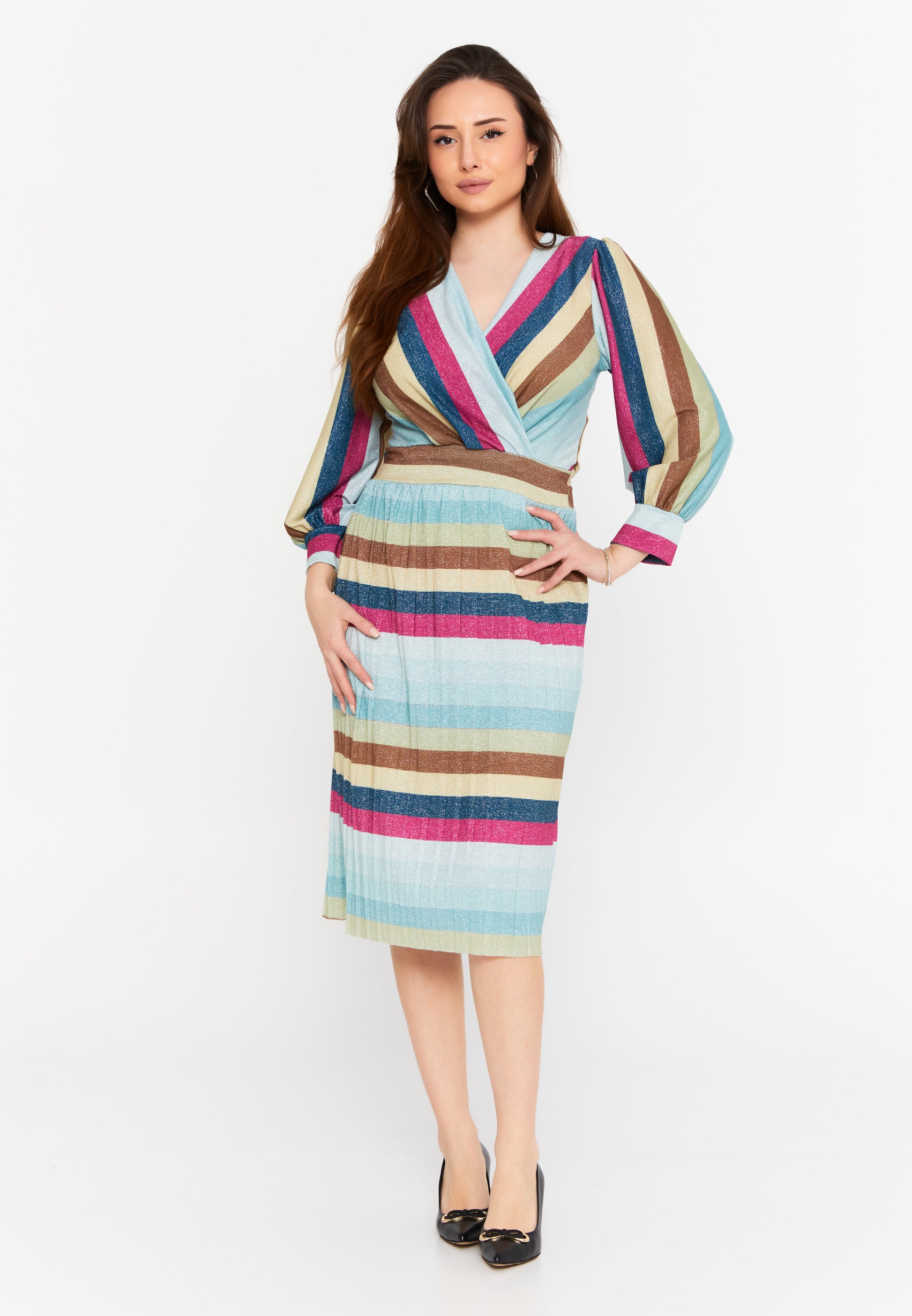 Long Sleeve Midi Lycra Column Regular Casual Dress esl288abito - Casual Dress - Istanbul Fashion Center