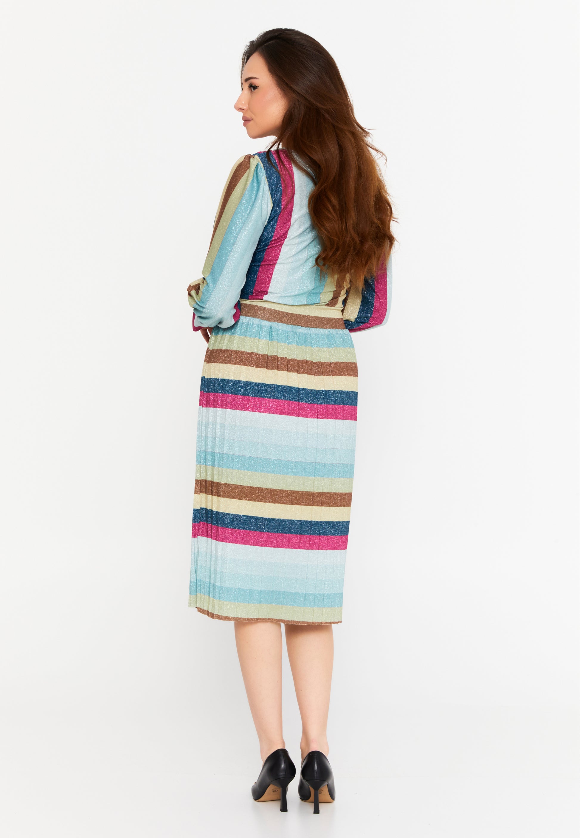 Long Sleeve Midi Lycra Column Regular Casual Dress esl288abito - Casual Dress - Istanbul Fashion Center