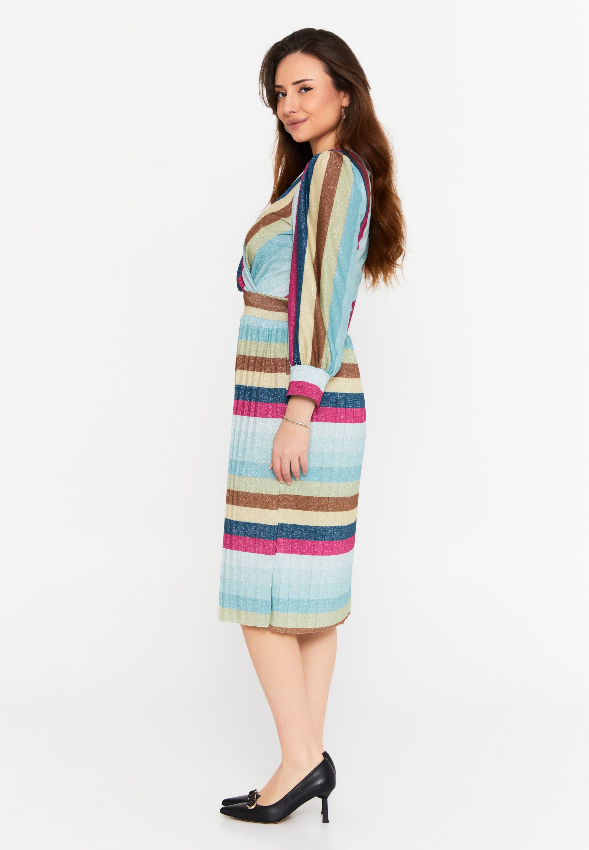 Long Sleeve Midi Lycra Column Regular Casual Dress esl288abito - Casual Dress - Istanbul Fashion Center