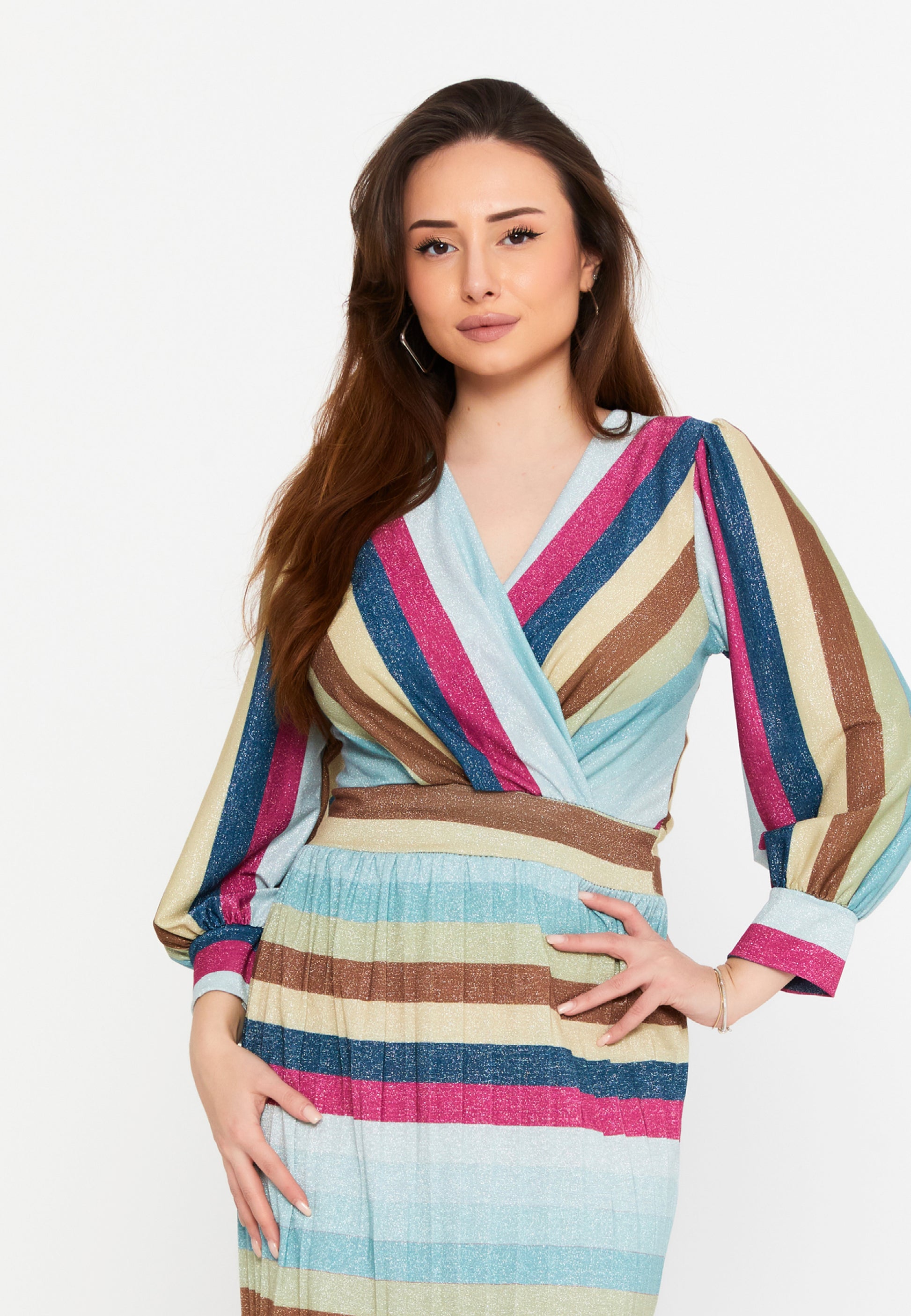 Long Sleeve Midi Lycra Column Regular Casual Dress esl288abito - Casual Dress - Istanbul Fashion Center
