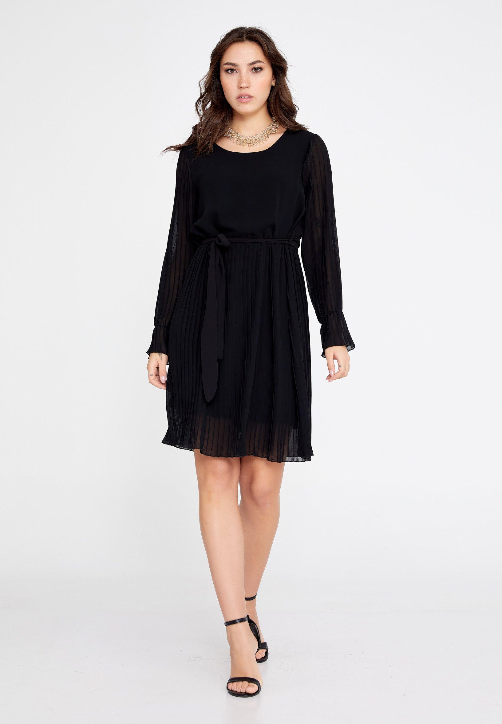 long sleeve casual chiffon dress Long Sleeve Mini Chiffon Column Regular Casual Dress cav69472