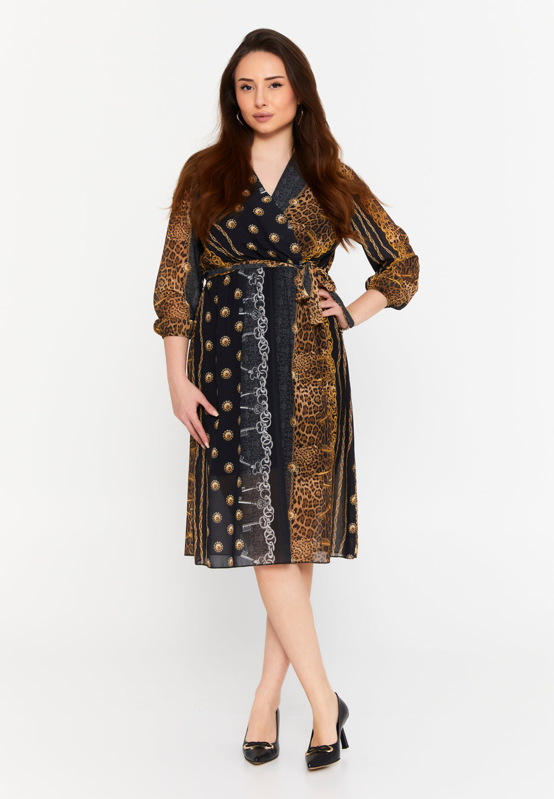 Long Sleeve Midi Chiffon Column Regular Casual Dress clf15391c - Casual Dress - Istanbul Fashion Center