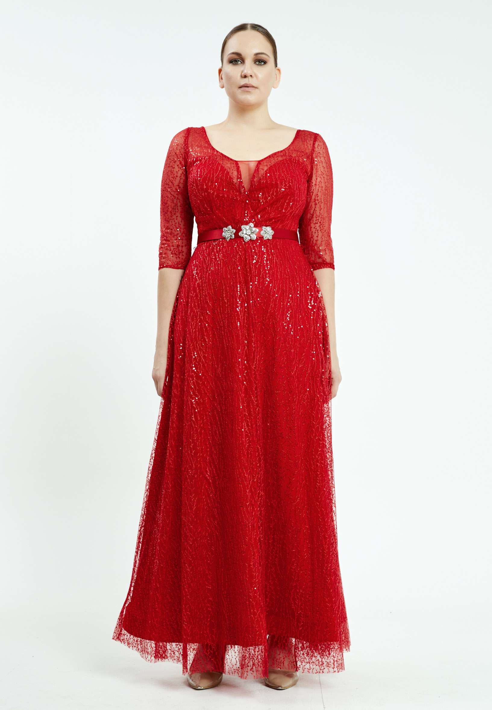 Mid-Length Maxi Tulle Column Plus Size Prom Dress srn8297-b