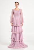 Long Sleeve Maxi Tulle Column Regular Wedding Guest Dress ron5020 - Wedding Guest Dress - Istanbul Fashion Center