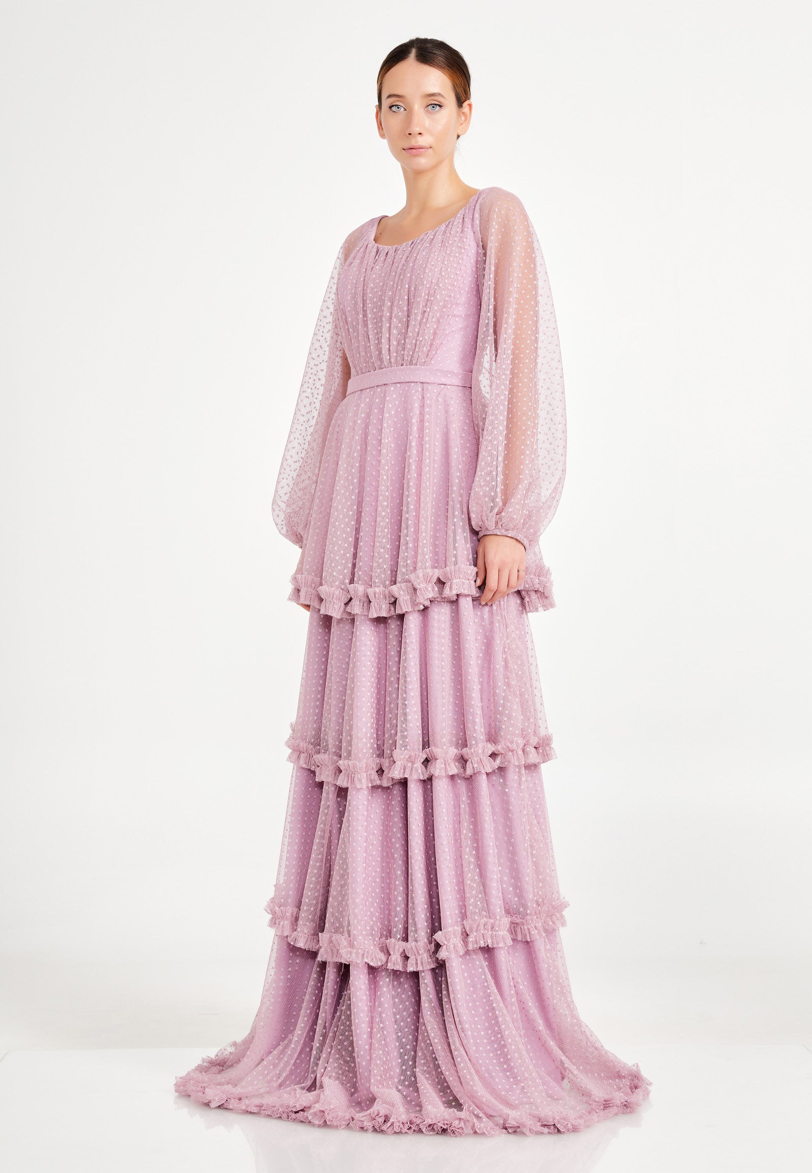 Long Sleeve Maxi Tulle Column Regular Wedding Guest Dress ron5020 - Wedding Guest Dress - Istanbul Fashion Center