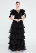 Short Sleeve Maxi Lace A - Line Regular Prom Dress crm8854 - Prom Dress - Istanbul Fashion Center