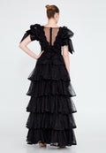 Short Sleeve Maxi Lace A - Line Regular Prom Dress crm8854 - Prom Dress - Istanbul Fashion Center