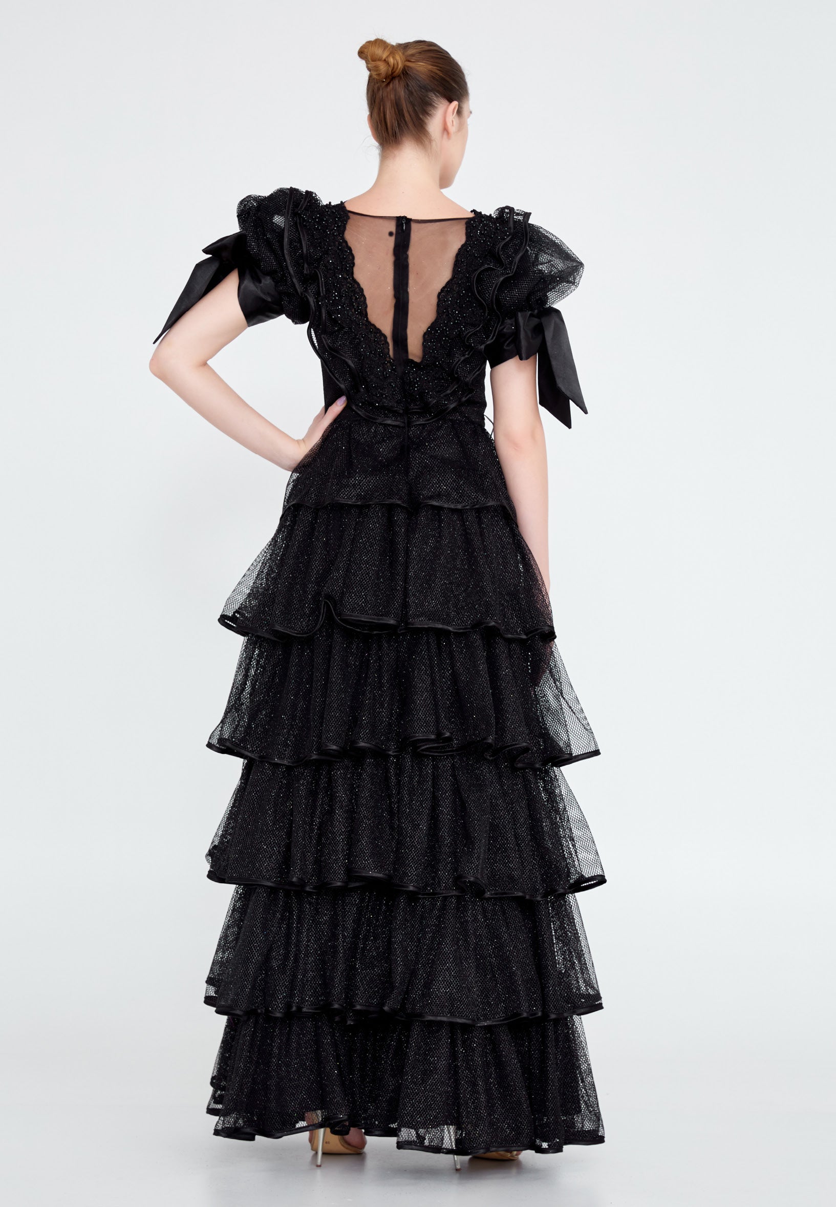 Short Sleeve Maxi Lace A - Line Regular Prom Dress crm8854 - Prom Dress - Istanbul Fashion Center