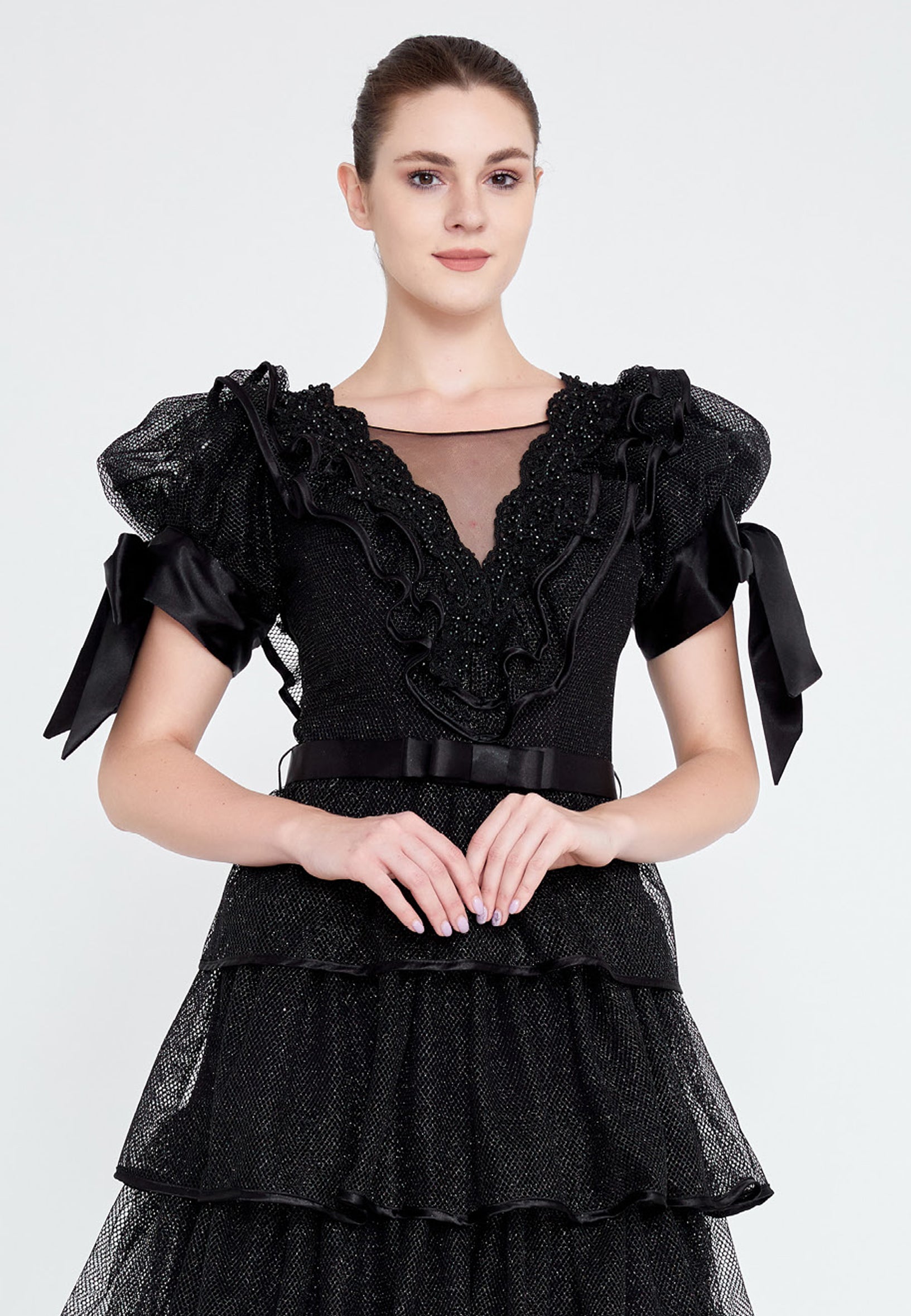 Short Sleeve Maxi Lace A - Line Regular Prom Dress crm8854 - Prom Dress - Istanbul Fashion Center