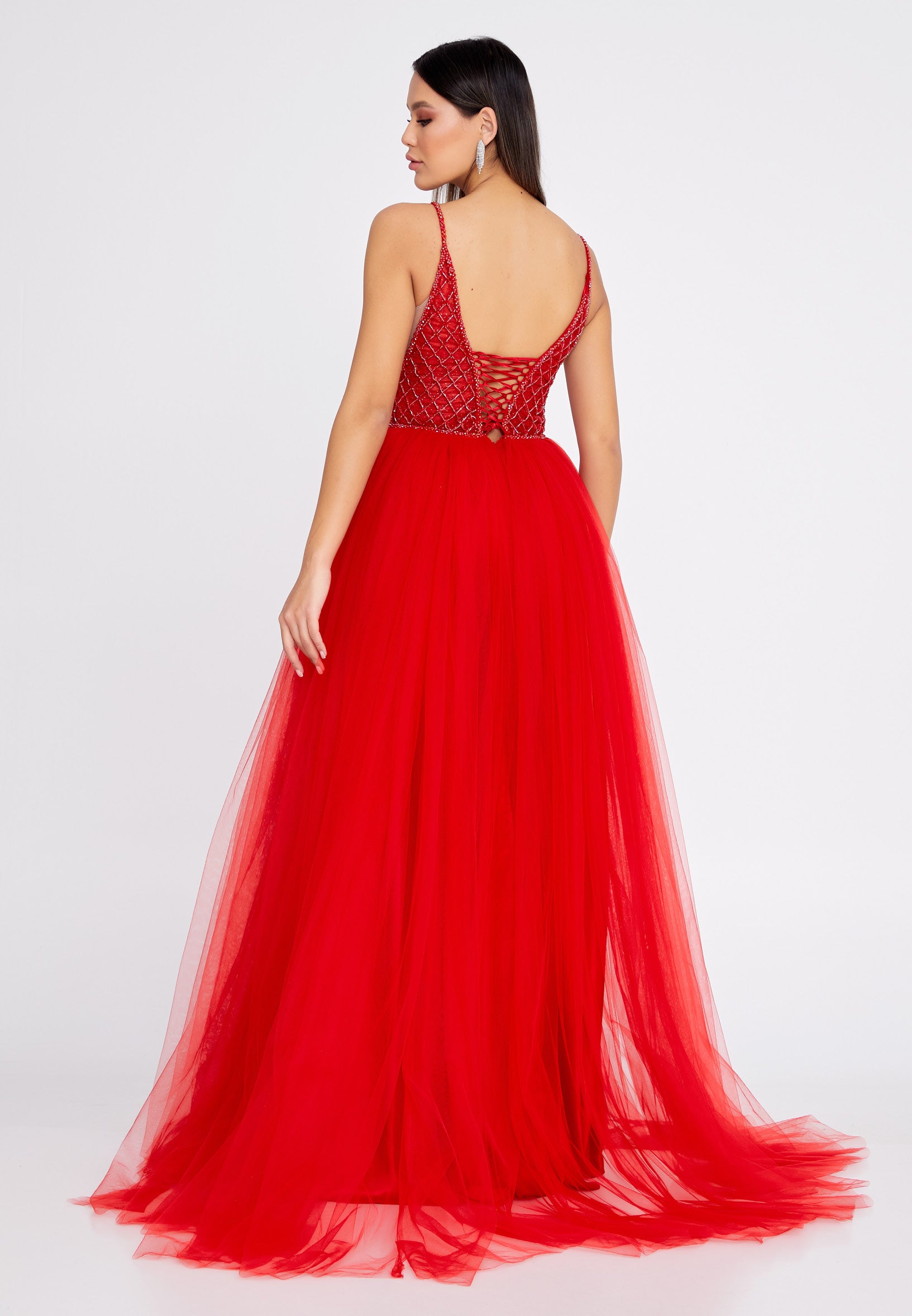 Sleeveless Maxi Tulle A - Line Regular Prom Dress aln1438 - Prom Dress - Istanbul Fashion Center