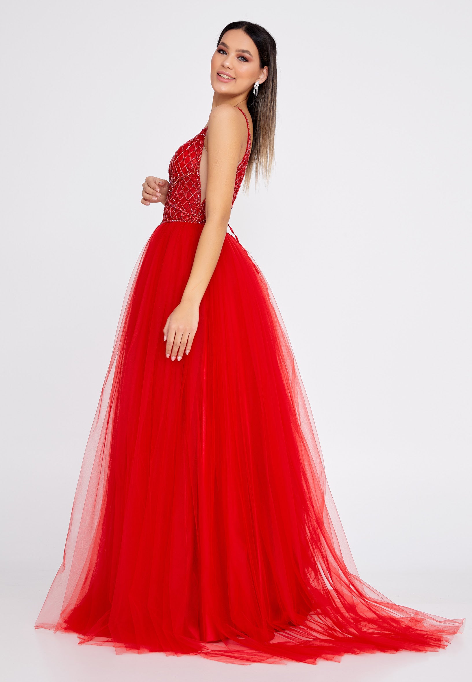 Sleeveless Maxi Tulle A - Line Regular Prom Dress aln1438 - Prom Dress - Istanbul Fashion Center