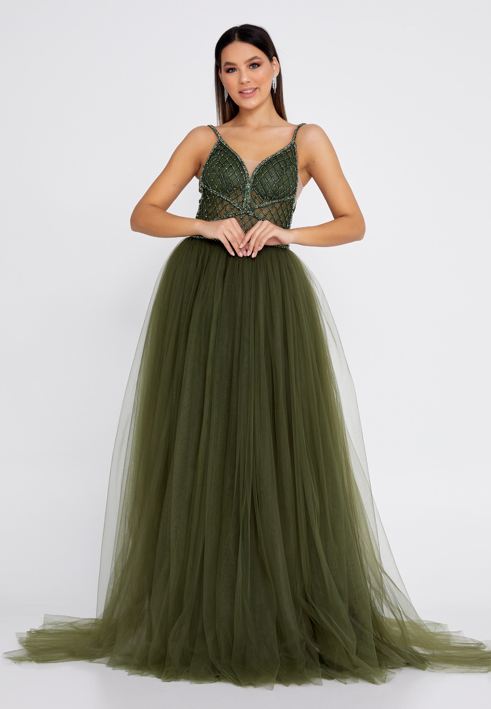 Sleeveless Maxi Tulle A - Line Regular Prom Dress aln1438 - Prom Dress - Istanbul Fashion Center