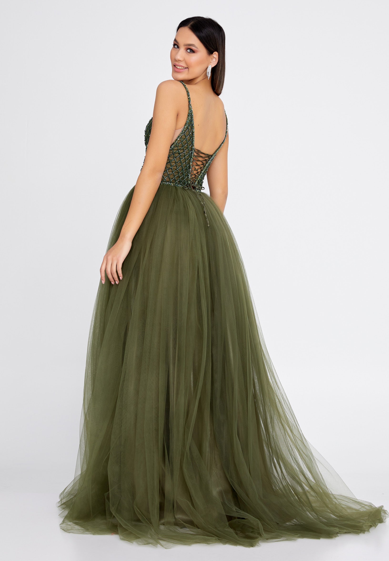 Sleeveless Maxi Tulle A - Line Regular Prom Dress aln1438 - Prom Dress - Istanbul Fashion Center