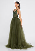 Sleeveless Maxi Tulle A - Line Regular Prom Dress aln1438 - Prom Dress - Istanbul Fashion Center
