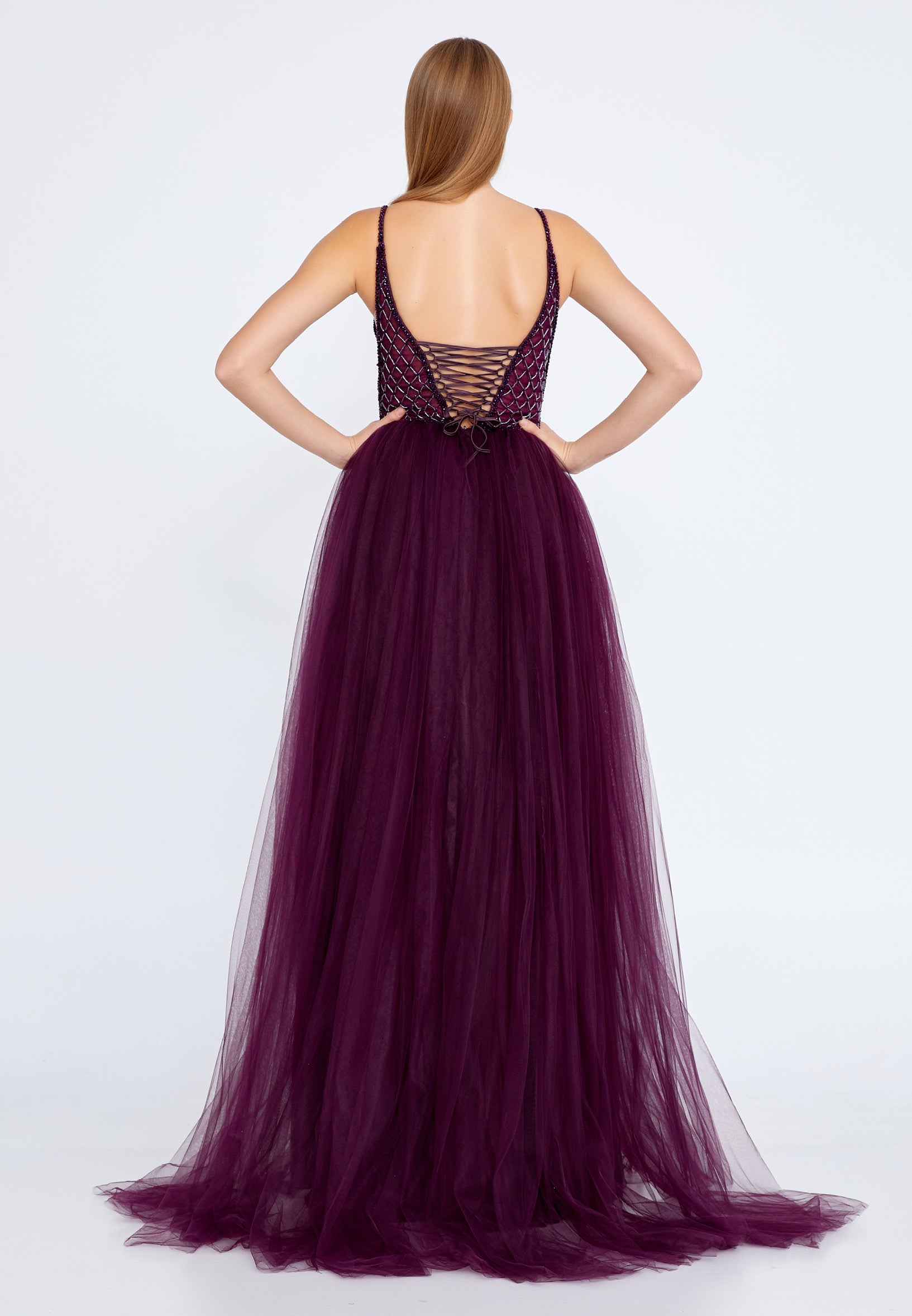 Sleeveless Maxi Tulle A - Line Regular Prom Dress aln1438 - Prom Dress - Istanbul Fashion Center