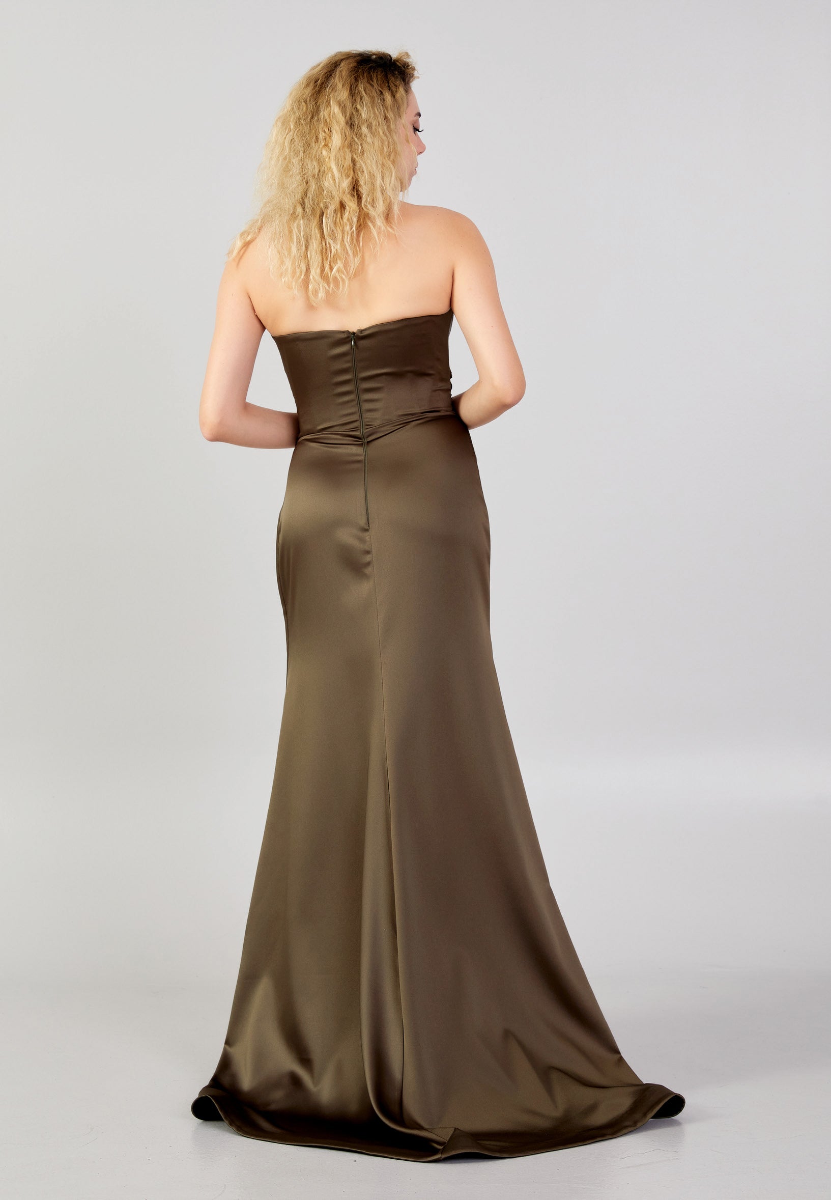 Strapless Maxi Satin Mermaid Regular Wedding Guest Dress aln1424 - Wedding Guest Dress - Istanbul Fashion Center