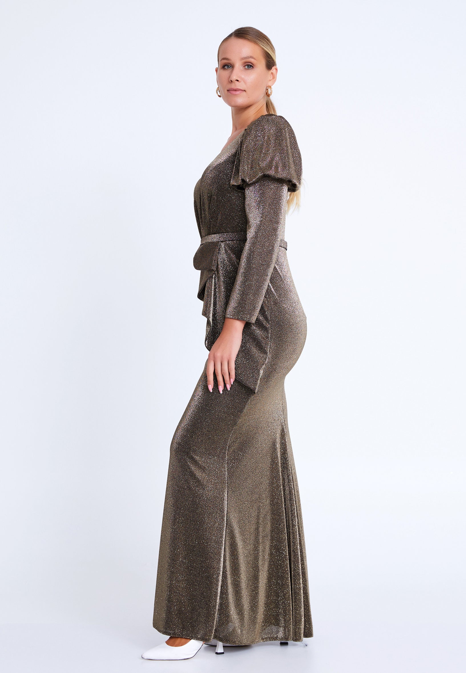 Long Sleeve Maxi Lycra Column Plus Size Evening Dress rmn3165-b - Evening Dress - Istanbul Fashion Center