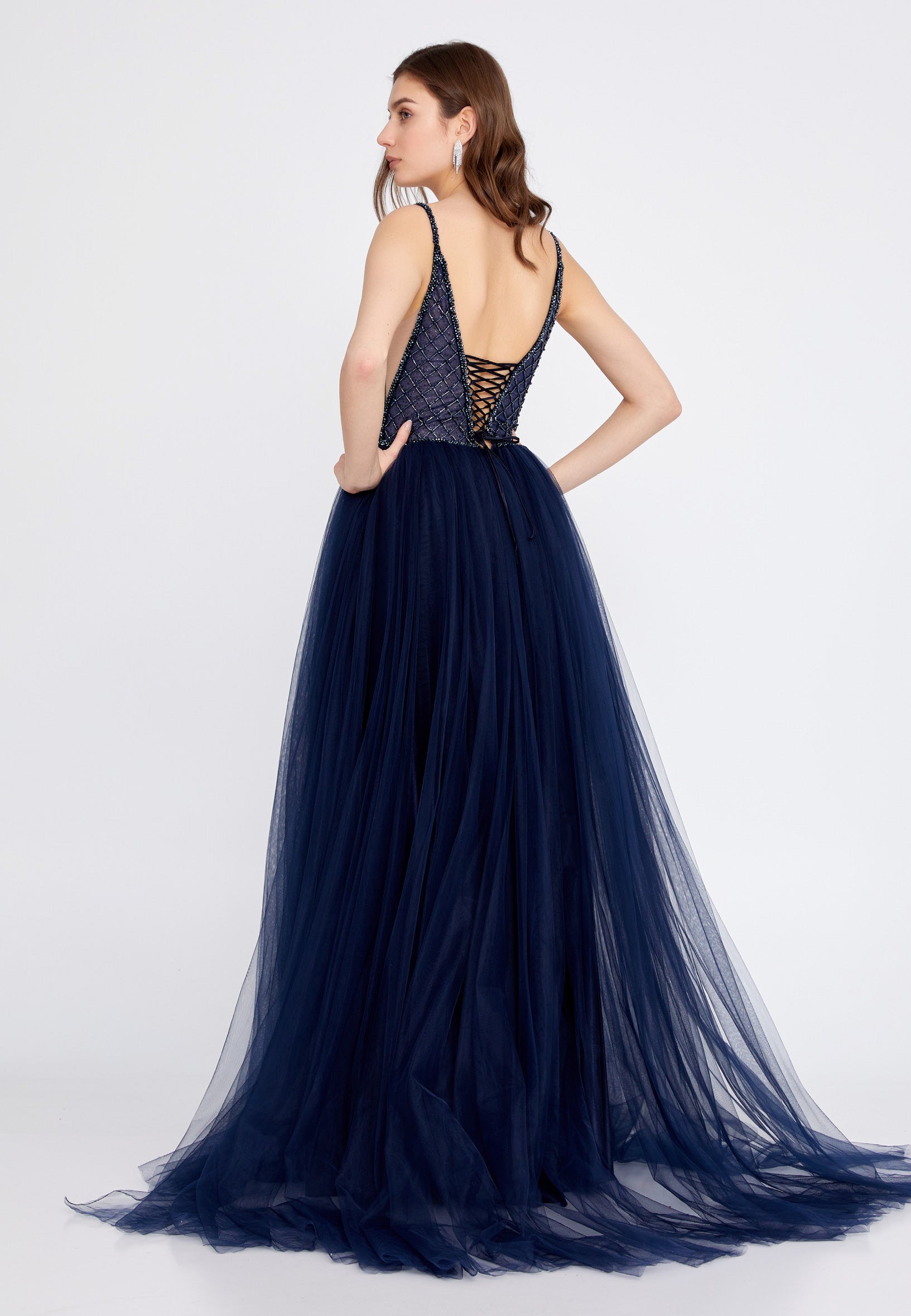 Sleeveless Maxi Tulle A - Line Regular Prom Dress aln1438 - Prom Dress - Istanbul Fashion Center