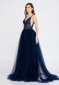 Sleeveless Maxi Tulle A - Line Regular Prom Dress aln1438 - Prom Dress - Istanbul Fashion Center