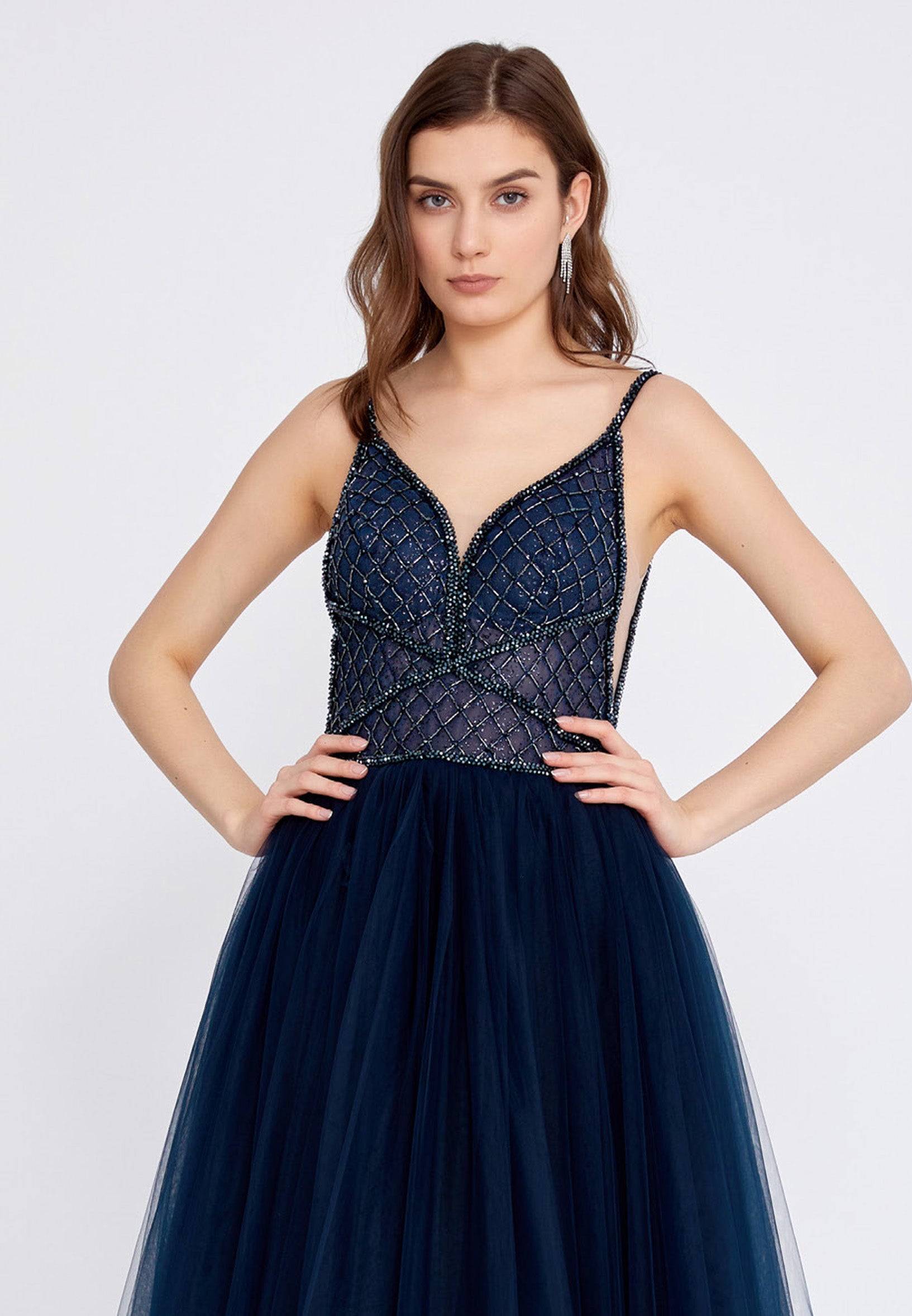 Sleeveless Maxi Tulle A - Line Regular Prom Dress aln1438 - Prom Dress - Istanbul Fashion Center