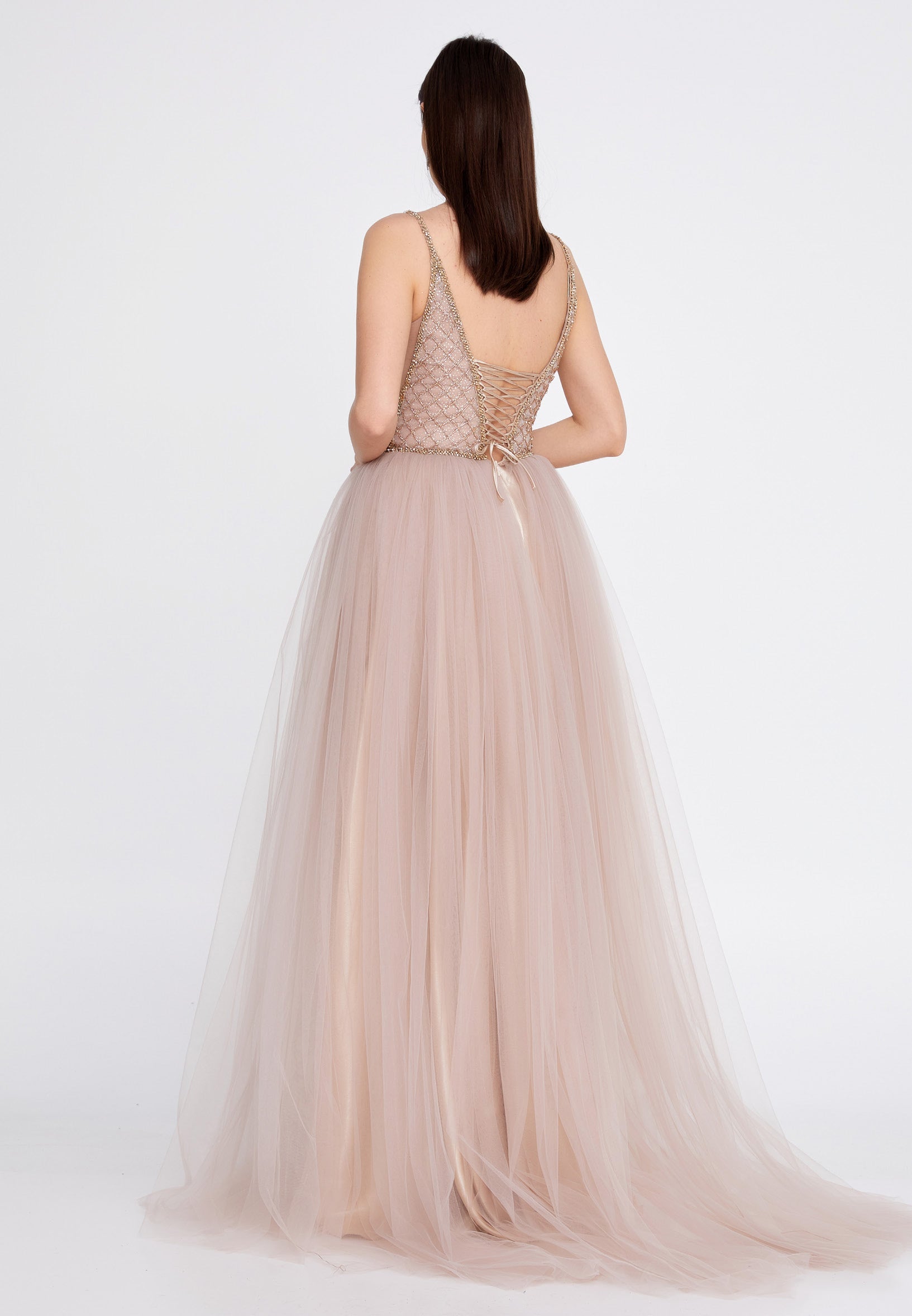 Sleeveless Maxi Tulle A - Line Regular Prom Dress aln1438 - Prom Dress - Istanbul Fashion Center