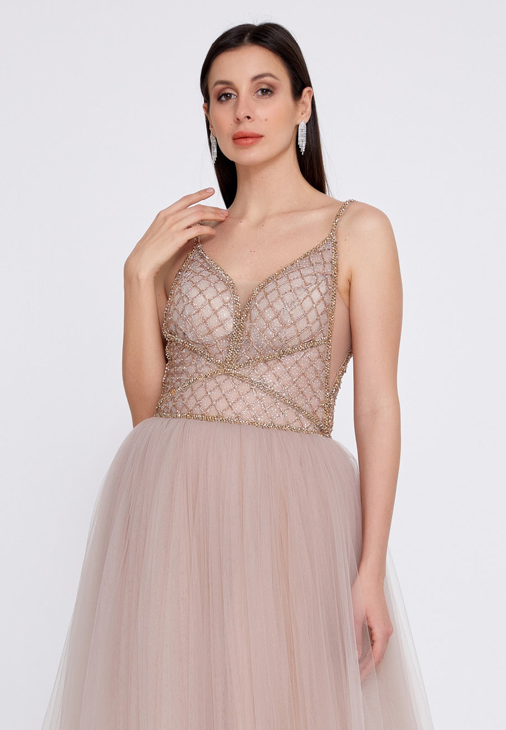 Sleeveless Maxi Tulle A - Line Regular Prom Dress aln1438 - Prom Dress - Istanbul Fashion Center