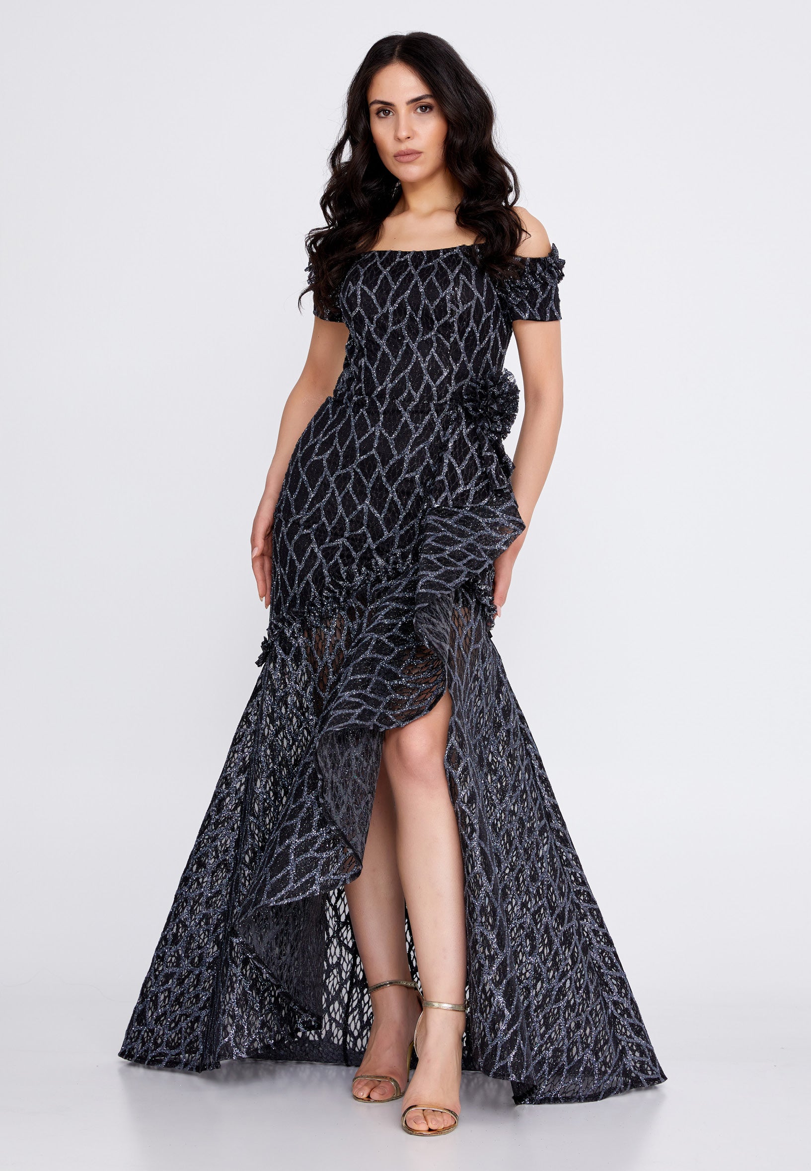 Off Shoulder Maxi Tulle Fit & Flare Regular Prom Dress rmn3157 Off Shoulder Maxi Tulle Fit & Flare Regular Prom Dress rmn3157