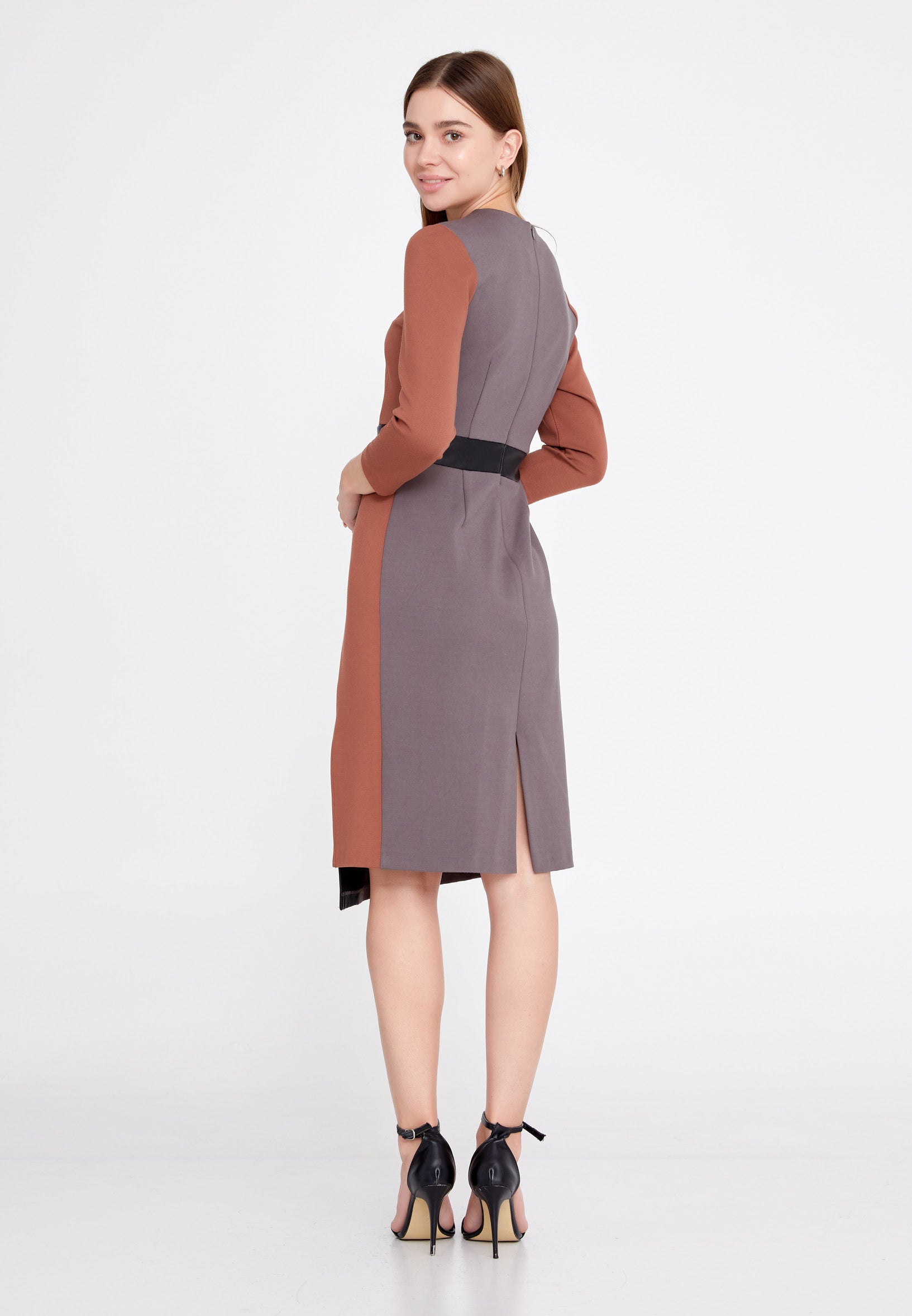 Long Sleeve Midi Crepe Column Regular Casual Dress llc22k0906