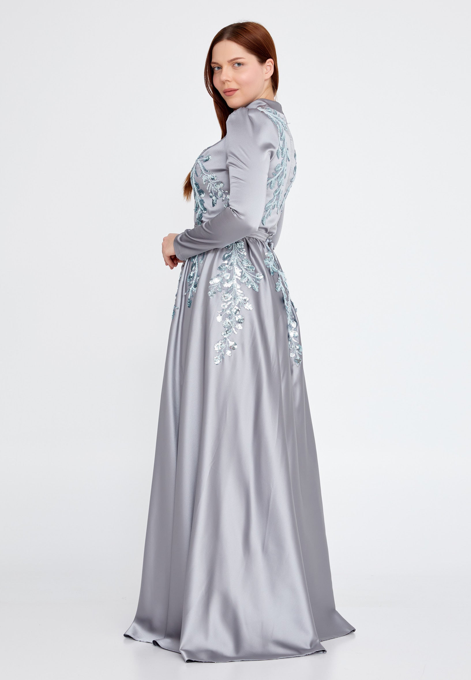 Long Sleeve Maxi Satin Column Plus Size Wedding Guest Dress eck9001-b Long Sleeve Maxi Satin Column Plus Size Wedding Guest Dress eck9001-b