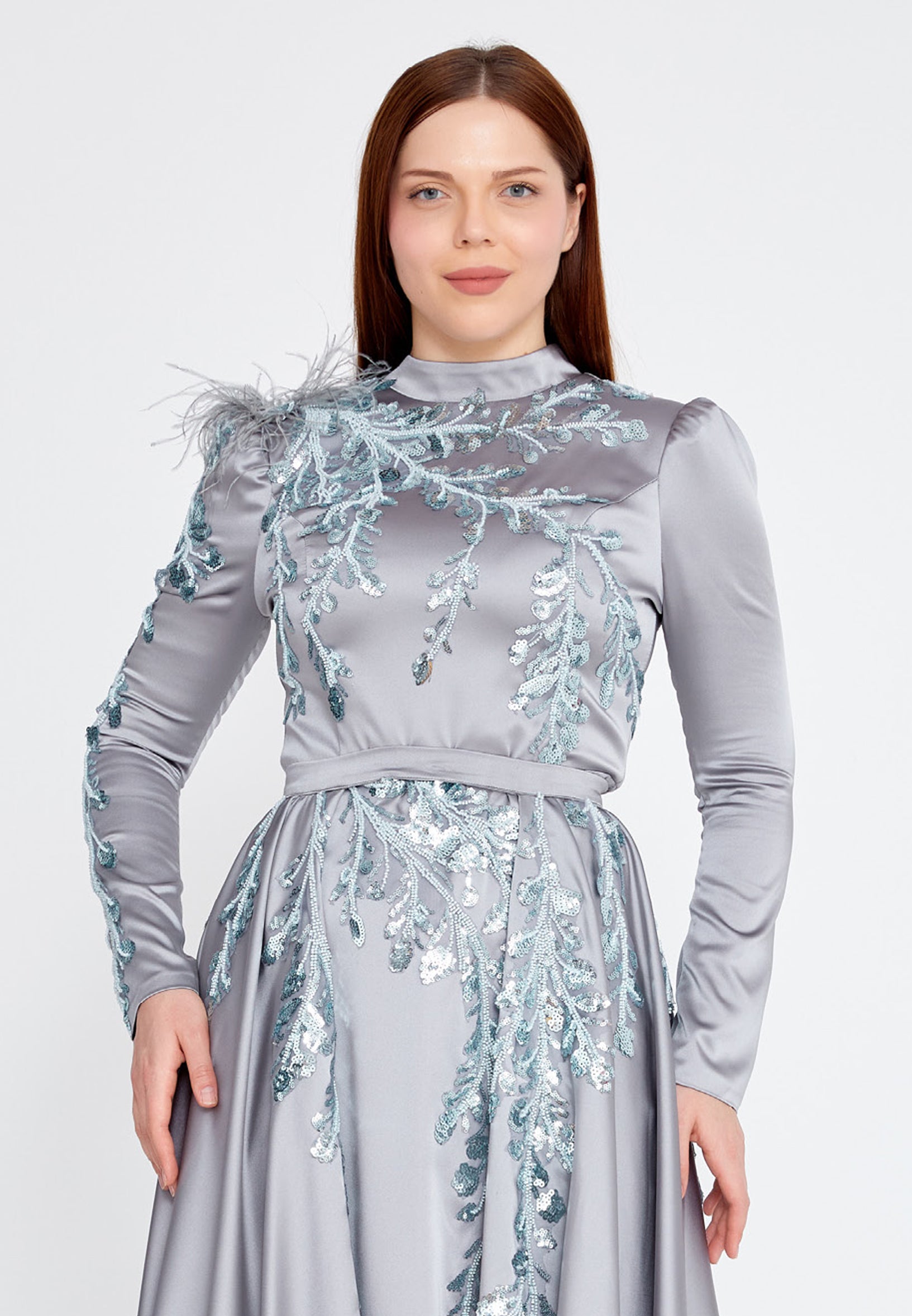 Long Sleeve Maxi Satin Column Plus Size Wedding Guest Dress eck9001-b Long Sleeve Maxi Satin Column Plus Size Wedding Guest Dress eck9001-b