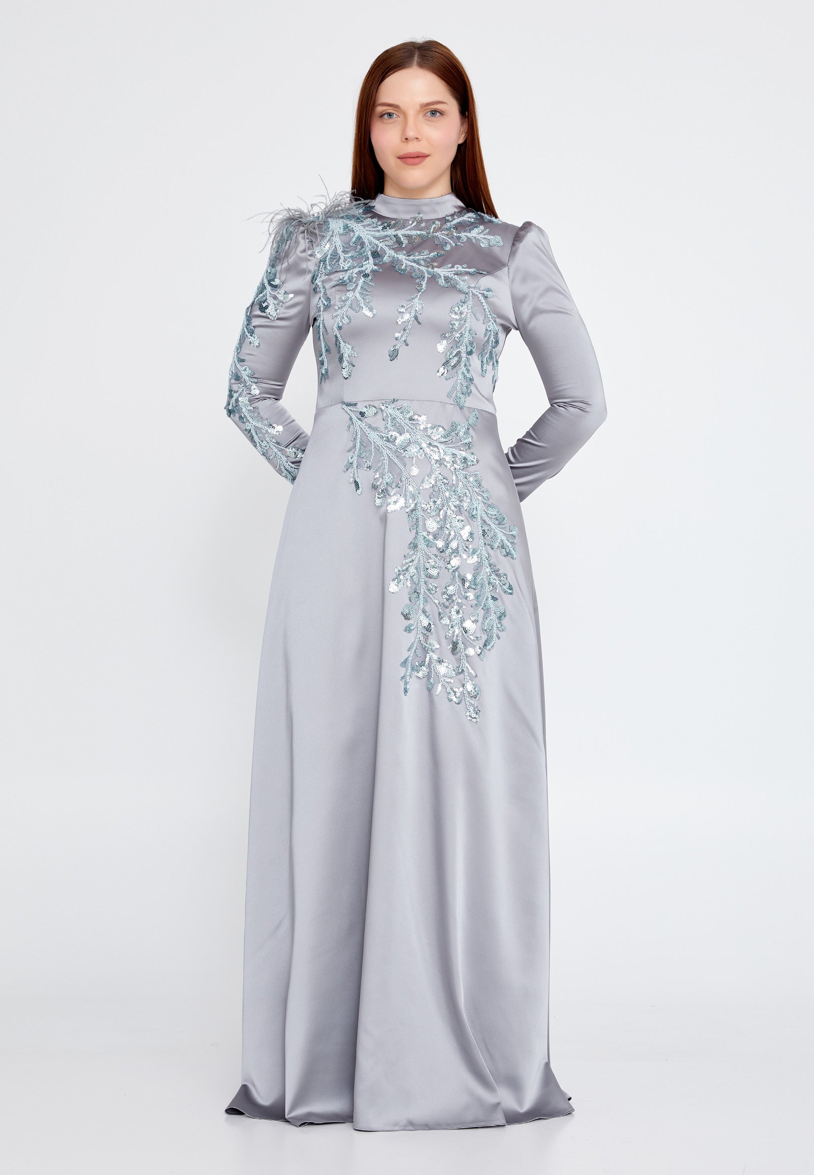 Long Sleeve Maxi Satin Column Plus Size Wedding Guest Dress eck9001-b Long Sleeve Maxi Satin Column Plus Size Wedding Guest Dress eck9001-b